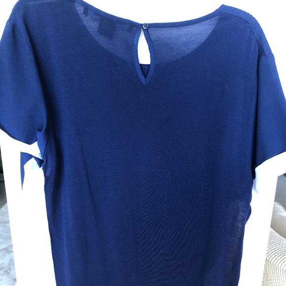 French Connection Navy & White Cuffed‎ Woven Top SZ L - Picture 4 of 4